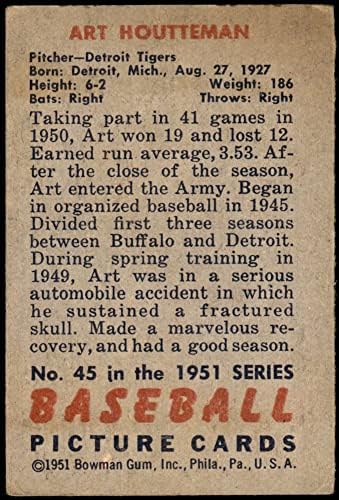 1951 Bowman # 45 Art Houtteman Detroit Tigers VG Tigers