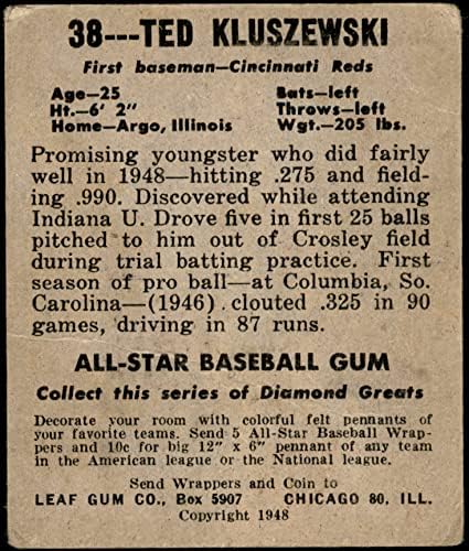 1948 list # 38 Ted Kluszewski Cincinnati Reds VG + Crvenovi