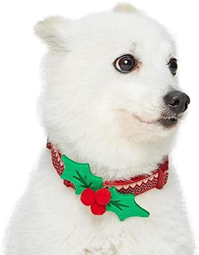 Borovnica kućna ljubimca 4 uzorci Božićni zigzag Chevron podesivi ovratnik za pse sa Holly Decorom, srednjim, vratom 14.5 -20