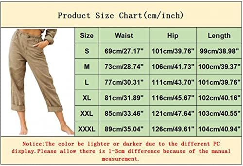Wocachi ženske posteljine radne pantalone elastične struke ravne noge pantalone za gležnjeve ležerne pamučne konusne kaprim teretne hlače