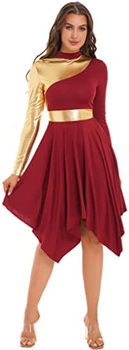 Freebily liturgijski pohval plesni kostim za žene s dugim rukavima asimetrični hem metalik boja blok bogosluženja prasiewear