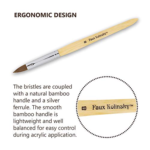Americanails Faux Kolinsky akrilna četka za nokte bez okrutnosti za tečnost & prah, sintetičke nanofiber čekinje, profesionalni salonski kvalitet, Extra Smooth Application, Prirodni bambus ručka - Round, 20