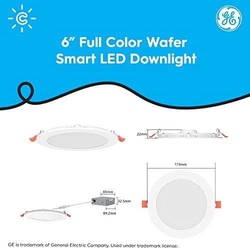 GE CYNC Smart LED Wafer Downlights, promjena boje i bijeli tonovi Wafer Light, nije potrebno ugradno kućište, 6 inča