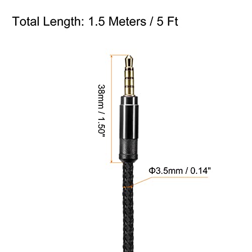 MECCANIXITY aux kabl 3.5 mm muški na muški najlon pleteni 5ft 4 pol Hi-Fi Stereo zvuk Pomoćni kabl Crni za slušalice, pametne telefone,