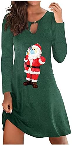 Ruziyoog Womens Plus Size Božićne Haljine Crveno Vino Staklo Grafički Casual Swing Shirt Haljina Izdubiti Duge Rukave Haljina