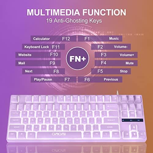 Chonchow LED tastatura i miš kombinacija, žičana 87key mehanički osjećaj anti-ghosting pozadinsko osvjetljenje Tastatura sa multimedijalnim