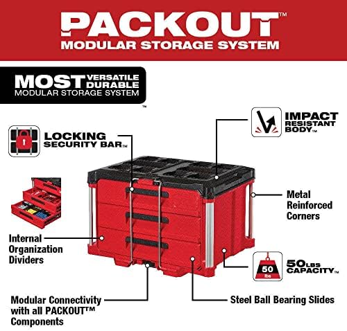 2PK za Milwaukee PackOut 3 ladicu izdržljive kutije za alate W / 50Lbs Kapacitet otporni na metal metalni kuglični ležaj