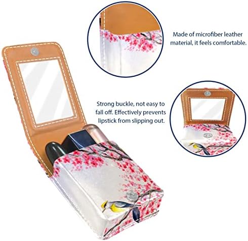 Pink Flowery Japan Parus Major Oriolus Mini ruž za usne sa ogledalom za organizaciju prijenosnog držača torbice