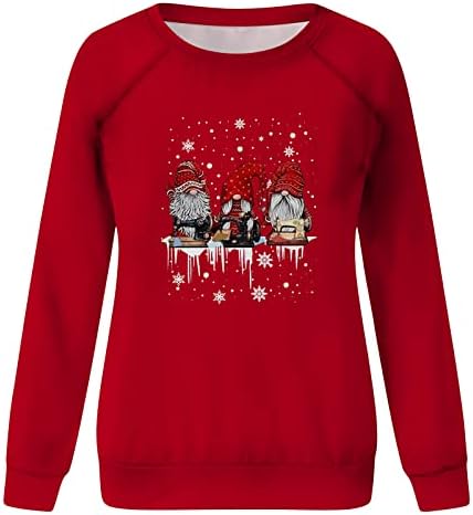 Ženske božićne dukseve pulover na vrhu Santa Claus Print Raglan dugih rukava izrez Xmas TEE majica