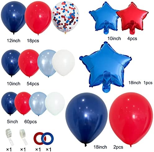 Julliz 145pcs Navy Plavi srebrni baloni Garland Kit i Julliz 142pcs Crveni bijeli i plavi balon Arch Garland Kit