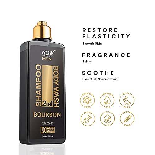 WOW Skin Science Bourbon 2-u-1 sredstvo za pranje tijela & šampon, hidratantno sredstvo za pranje tijela, Muška sredstva za pranje
