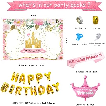 Greparpy princeze ukrasi za rođendan uključuju luk, balon, balon, stolnjak, tulle, krunu, štapić, krila, toper za torte, doplata za