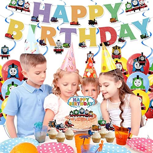 Thomas voz Rođendanska zabava ukras, uključuju Thomas tema rođendan Banner, torta Topper, lateks baloni, viseći kovitla, za voz tema