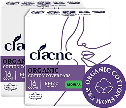 Claene Organic Pamučni poklopac, bez okrutnosti, menstrualni sanitarni jastučići za žene, bez zapetljane, prozračne, vegane, organske jastuke, prirodne sanitarne salvete sa krilima