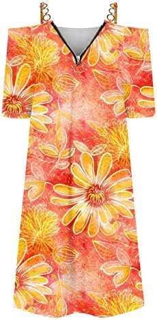 Ženska haljina za plažu Ljeto cvjetno ispisuje ramena kratki rukav dress sa zatvaračem Duboko V izrez Loot Fit haljine