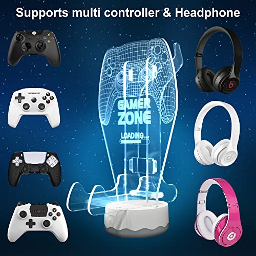Light Up Držač kontrolera slušalica, 16 boja 3D LED svjetla Gamepad stalak za slušalice, vješalica za kontrolu igre za sve univerzalne