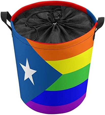 Gej ponosni zastavu Portoriko veš korpe sa ručkama vodootporan sklopivi vezice okrugli Odjeća korpe skladište Organizator