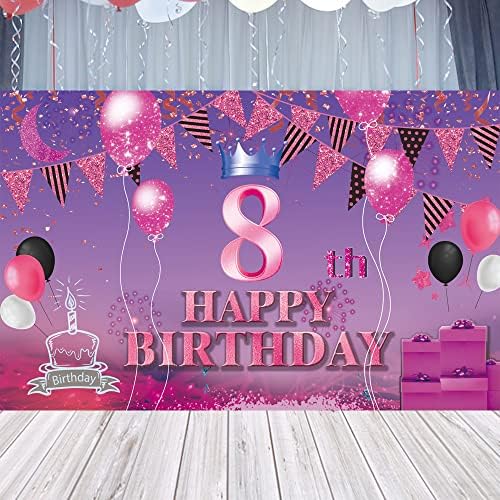 Sretan 8. rođendan pozadina Banner Pink ljubičasta 8. znak Poster 8 Rođendanska zabava potrepštine za godišnjicu Photo Booth fotografija