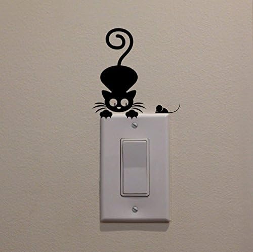 YINGKAI Čučeći miš za gledanje mačke na prekidaču za svjetlo naljepnica Vinilna zidna naljepnica Naljepnica umjetnička dnevna soba