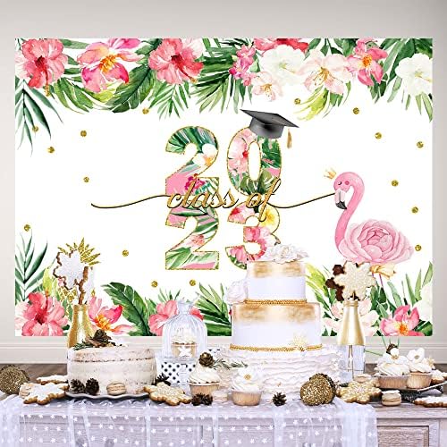 Ticuenicoa 7×5ft klasa 2023 tropska pozadina Matura čestitke potrepštine za zabavu čestitke grad dekoracije Flamingo ananas zeleno lišće cvijet pozadina torta stol dekor pokloni usluge