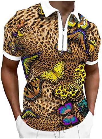 HDDK MENS Zipper polo golf majice, ljetni kratki rukav Leopard Ispis Grafički sportski sportski majica za tenis za posao
