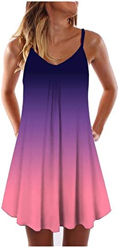 Iqka ženska ljetna Ležerna haljina s tenkom Gradijentna boja seksi traka za špagete V izrez a-Line Mini haljina vesti