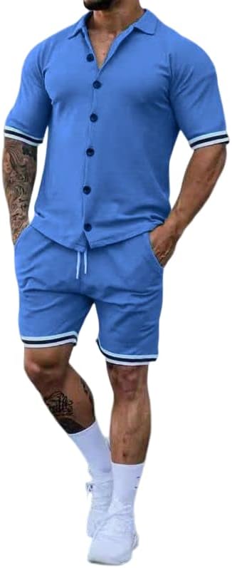 Muški ljetni kratki rukav Golf polo majica i kratke hlače odijelo Stripe gumb dolje majica TrackSit set za muškarce