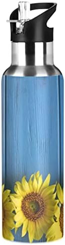 Oarencol Sunflower boca za vodu Cvijet Plavi drveni nehrđajući čelik Vakuumski izolirani termos sa slamkom 20 oz