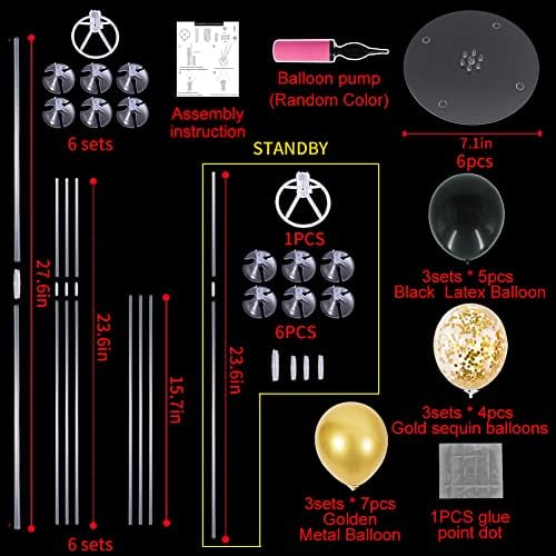 TONIFUL 6 Set balon središnji dijelovi za stol crno zlato Confetti balon komplet za 2023 dekoracija mature party dekoracija Rođendanska