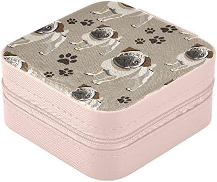 Alaza Funny Pug Paw Paw Print Slatko štene Mala kutija za nakit za žene Djevojke Muškarci Travel Nakit Case PU organizator, ružičasta