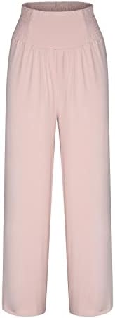 Yuzhih Ženske posteljine pantalone nagle elastične visoke struk široke noge Solid Palazzo Lounge hlače Ležerne prilike labave hlače