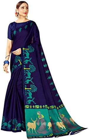 Elina fashion Saree za žene pamučne umjetničke svilene Sare za Indijski vjenčani poklon, Sari i Nešiveni komad bluze