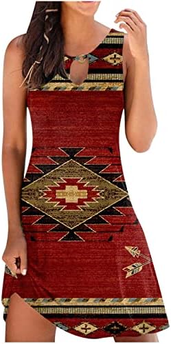 Ženska Ljetna Haljina 2023 Vintage Haljina Sa Zapadnim Printom Geometrijska Tunika Boho Haljina Bez Rukava Bez Haljine Casual Labava