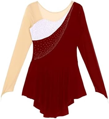 Hedmy Womens Lyrical Dugi rukav ples Dress Rhinestone Figura haljina za klizanje Gymnastika Leotard haljina