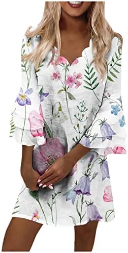 ayaso ljetne haljine za žene 2023 Fashion Fresh štampani V-izrez 3/4 rukavi Mini haljina Casual Elegant Boho Beach Sundress