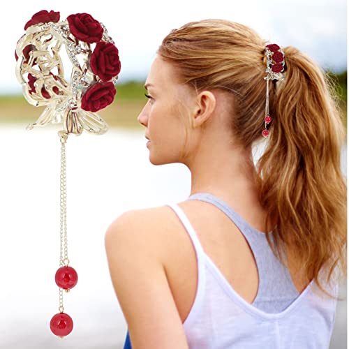 Amosfun cvjetni klip cvijet kose crvena kosa luk za žene ruža kosa kandžani kopču za kosu za kosu Tassel kose držač za kosu za kosu