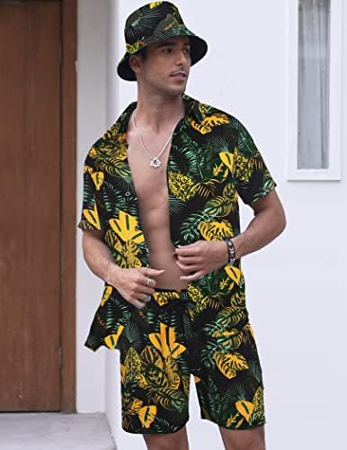 Coofandy Muška havajska majica i kratki set cvijeta 2 komada odjeća za plažu sa kape