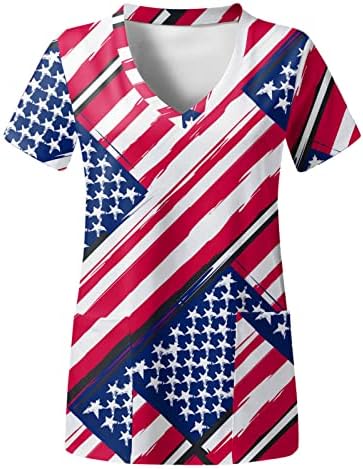 4. jula Tshirt za žene američka zastava ljetni kratki rukavi V-izrez Tees sa 2 džepa bluze praznična Ležerna radna odjeća