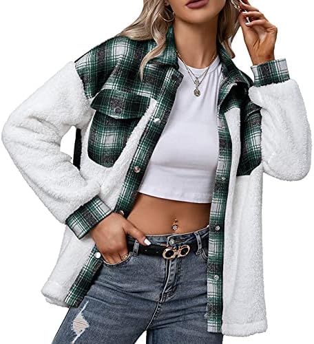 Ženski flannel plairani kabeli kaputi vrhovi tinejdžerskih gilrs rever gumba niz džepne jakne s dugim rukavima