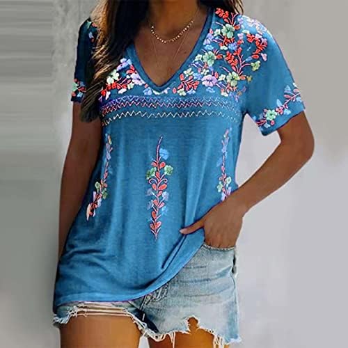 CeBobleel Womens izvezeni seljački vrhovi Meksički cvjetni bluza majica Etničko Boho kratke rukave Spring odjeća 2023
