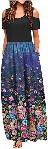 Haljine za žene 2023 ljetna moda cvjetni hladni sarafan za ramena Casual kratki rukav labava Maxi haljina sa džepom