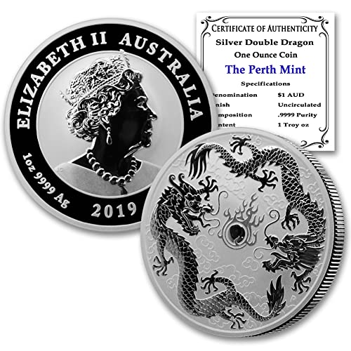 2019 P 1 oz Australian Silver Double Dragon Coin Sjajno neobično sa potvrdom o autentičnosti 1 mit
