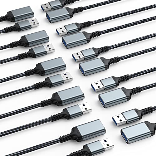Dteedck USB produžni kabl 6.6ft 【10 pakovanje】, USB 3.0 Prošireni kabl pletenica, USB A USB ekstender kabl mužjaka do ženskog 5Gbps