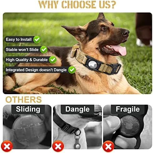 Tieuwant Tactical Airtag ovratnik za pse, podesivi zrak ovratnik za pse, vojni trening najlonski ovratnik za pse sa držačem Apple