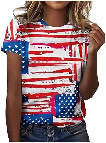 Bluza za vrat za čamce za teen djevojku jesen ljeto kratki rukav USA zastava Sunflower cvjetni print vrhovi košulje žene