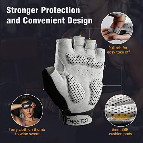 Freetoo rukavice za trening za dizanje tegova za žene, dobro podstavljene dlanove & amp; rastezljiva mrežasta leđa, udobne gumene