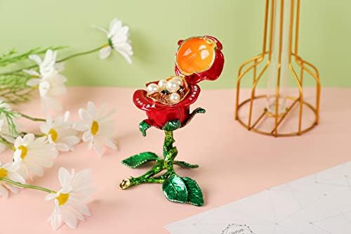 Fasslino Rose Cvjetni nakit kutija sa šarkama ručno oslikanim emajlnim ukrasima poklon za kućni dekor