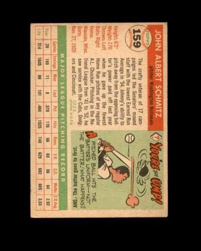 Johnny Schmitz Card 1955 TOPPS 159 Washington Državljani - bejzbol kartice u obliku ploča