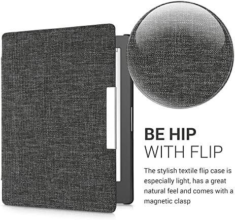 kwmobile Case kompatibilan sa Kobo Aura izdanje 1-Book Style tkanina e-čitač Cover Flip Folio Case-tamno siva