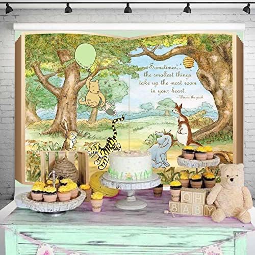 Claasic Pooh gigant knjiga pozadina pol neutralan Baby tuš dekoracije Vintage Winnie medvjed zeleni balon u sto Acre drva pozadini